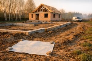 Projekt wod-kan domu jednorodzinnego – rzut instalacji sanitarnej na desce kreślarskiej w Krakowie