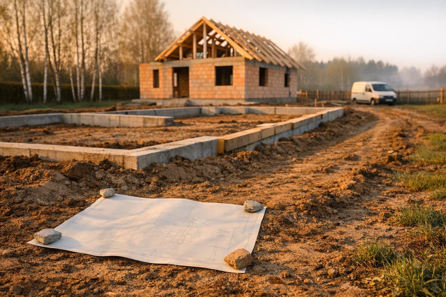 Projekt wod-kan domu jednorodzinnego – rzut instalacji sanitarnej na desce kreślarskiej w Krakowie