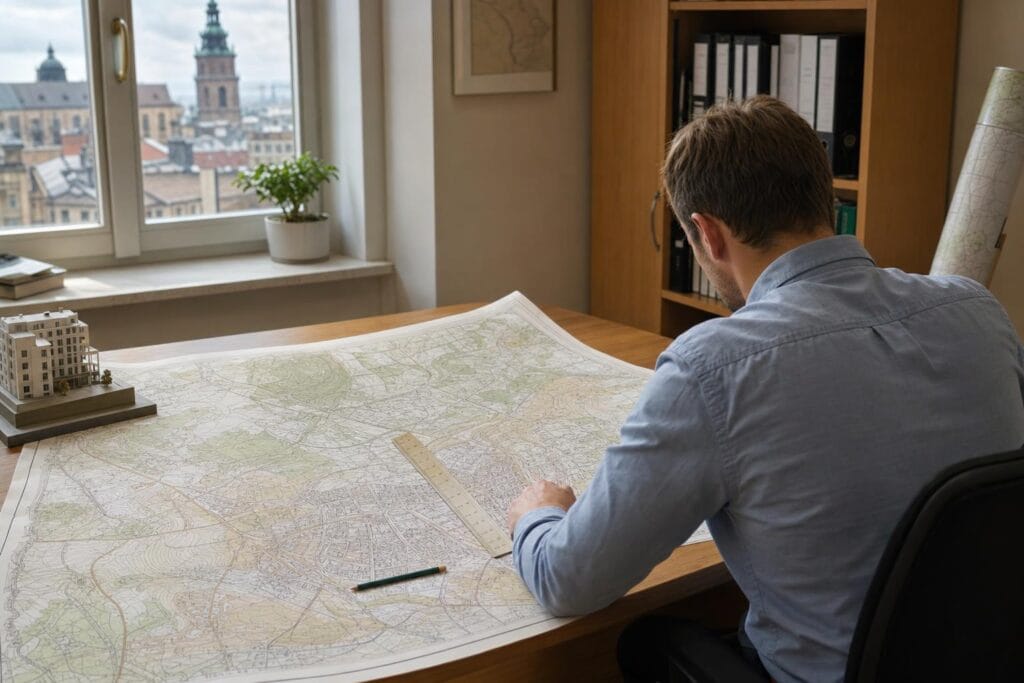 Mapa do celów projektowych Kraków – wydruk geodezyjny z siecią uzbrojenia terenu