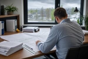 Operat geodezyjny co to jest – dokumenty pomiarowe na biurku geodety w Krakowie