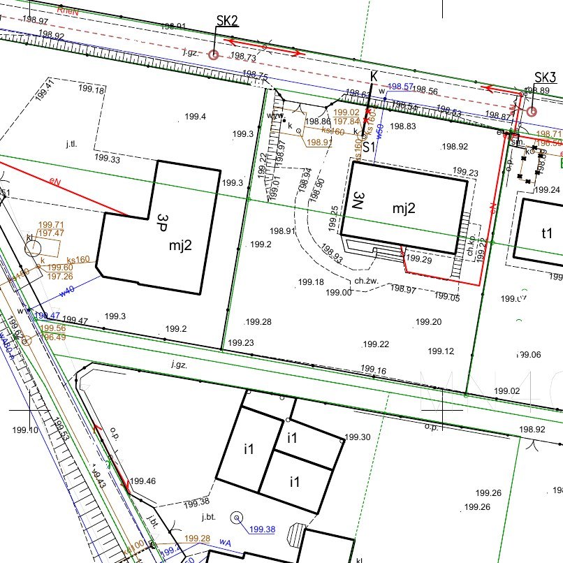 Fragment projektu zagospodarowania terenu: przyłącze kanalizacji sanitarnej, ul. Cuplowa, Nowa Huta, 2022